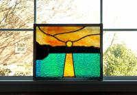 Ocean Sunset Stained Glass Window Panel