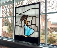 Stained Glass Woman, Rainy City Skyline Window Panel