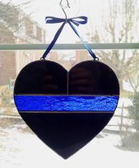 Thin Blue Line Stained Glass Heart, Police Symbol