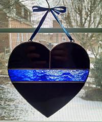 Thin Blue Line Stained Glass Heart, Police Symbol