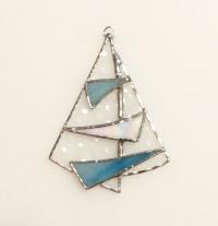 Abstract Sailboat Stained Glass Suncatcher, Iridescent Glass Sculpture