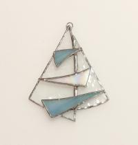 Abstract Sailboat Stained Glass Suncatcher, Iridescent Glass Sculpture