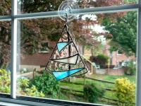 Abstract Sailboat Stained Glass Suncatcher, Iridescent Glass Sculpture
