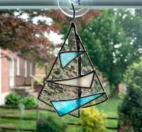 Abstract Sailboat Stained Glass Suncatcher, Iridescent Glass Sculpture