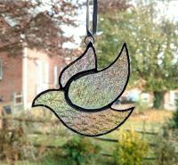 Stained Glass Dove Suncatcher, Iridescent Glass