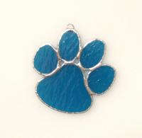 Stained Glass Paw Print Suncatcher, Aqua Blue