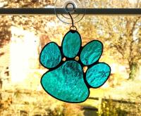 Stained Glass Paw Print Suncatcher, Aqua Blue