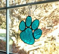 Stained Glass Paw Print Suncatcher, Aqua Blue