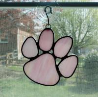 Stained Glass Paw Print Suncatcher, Pink Opal