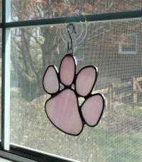 Stained Glass Paw Print Suncatcher, Pink Opal
