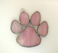 Stained Glass Paw Print Suncatcher, Pink Opal