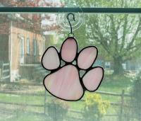 Stained Glass Paw Print Suncatcher, Pink Opal