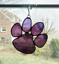 Stained Glass Paw Print Suncatcher, Purple