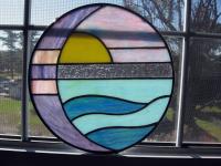 Moon and Sun Over Water Round Stained Glass Panel, Custom Colors Available