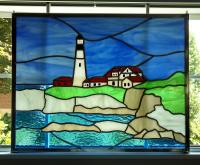 Maine Lighthouse Stained Glass Window Panel