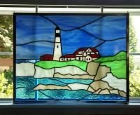 Maine Lighthouse Stained Glass Window Panel