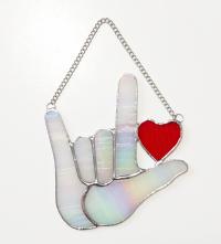 ASL I Love You Stained Glass Suncatcher, Sign Language Love