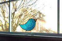 Stained Glass Standing Bird, Turquoise Blue Cathedral Glass