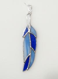 Stained Glass Feather Suncatcher, Cobalt and Light Blue