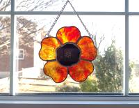 Stained Glass Red Poppy Flower Suncatcher