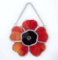 Stained Glass Red Poppy Flower Suncatcher