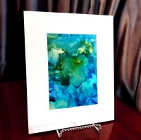 Alcohol Ink Painting Grouping, Set of 2, Blue and Green Pearlized