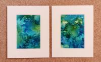Alcohol Ink Painting Grouping, Set of 2, Blue and Green Pearlized