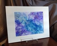Alcohol Ink Painting, 8 x 10 Matted to 11 x 14, Purple and Blue Abstract