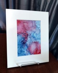 Alcohol Ink Painting, 5 x 7 Matted to 8 x 10, Blue and Rose Pink Abstract Art