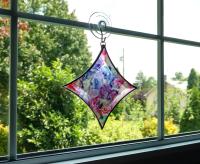 Stained Glass Bevel Suncatcher, Alcohol Ink Pink, Purple, and Blue Abstract