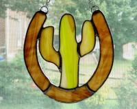 Cactus and Horseshoe Stained Glass Suncatcher, Custom Colors Available