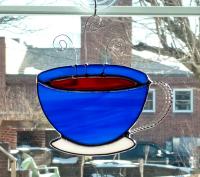 Coffee Cup Suncatcher Blue Tea Cup Stained Glass Cup and Saucer