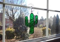 Stained Glass Cactus Suncatcher, Green Hammered Cathedral, Custom Colors Available