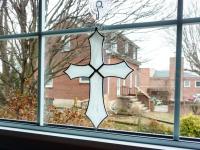 Stained Glass Cross Suncatcher, White Swirl