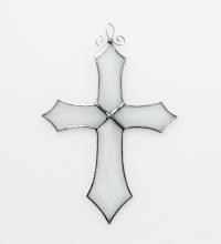 Stained Glass Cross Suncatcher, White Swirl