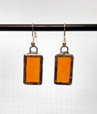 Dark Amber Textured Stained Glass Earrings
