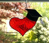 I Love Graduate Stained Glass Suncatcher, Heart with Graduation Cap, Custom Colors Available