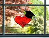 I Love Graduate Stained Glass Suncatcher, Heart with Graduation Cap, Custom Colors Available