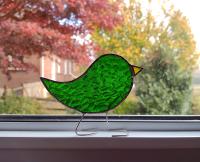 Stained Glass Standing Bird, Green Hammered Cathedral Glass