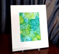 Alcohol Ink Painting, 5 x 7 Matted to 8 x 10, Blues and Greens