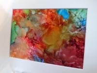 Alcohol Ink Painting, 5 x 7 Matted to 8 x 10, Rainbow Metallic Abstract Art