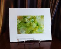 Alcohol Ink Painting, 5 x 7 Matted to 8 x 10, Green and Gold Abstract Art