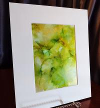 Alcohol Ink Painting, 5 x 7 Matted to 8 x 10, Green and Gold Abstract Art