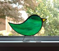 Stained Glass Standing Bird, Green Swirled