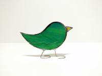 Stained Glass Standing Bird, Green Swirled