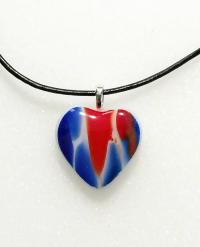 Fused Glass Heart Pendant, Red White and Blue Swirl