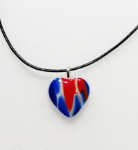 Fused Glass Heart Pendant, Red White and Blue Swirl