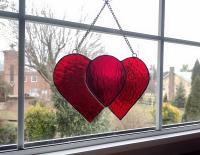 Entwined Hearts Stained Glass Suncatcher, Custom Colors Available