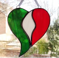 Italian or Mexican Flag Unity Heart Stained Glass Suncatcher, Custom Colors Available