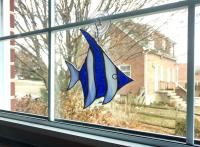 Angel Fish Stained Glass Suncatcher, Iridescent Blue